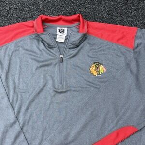 Chicago Blackhawks NHL Gray Red Quarter Zip Pullover Sweatshirt Men's XL